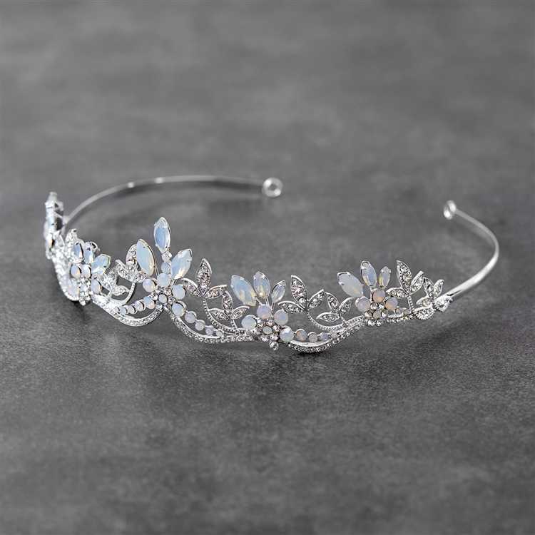 Opal and Clear Crystal Vintage Look Wedding Tiara in Silver display picture 3