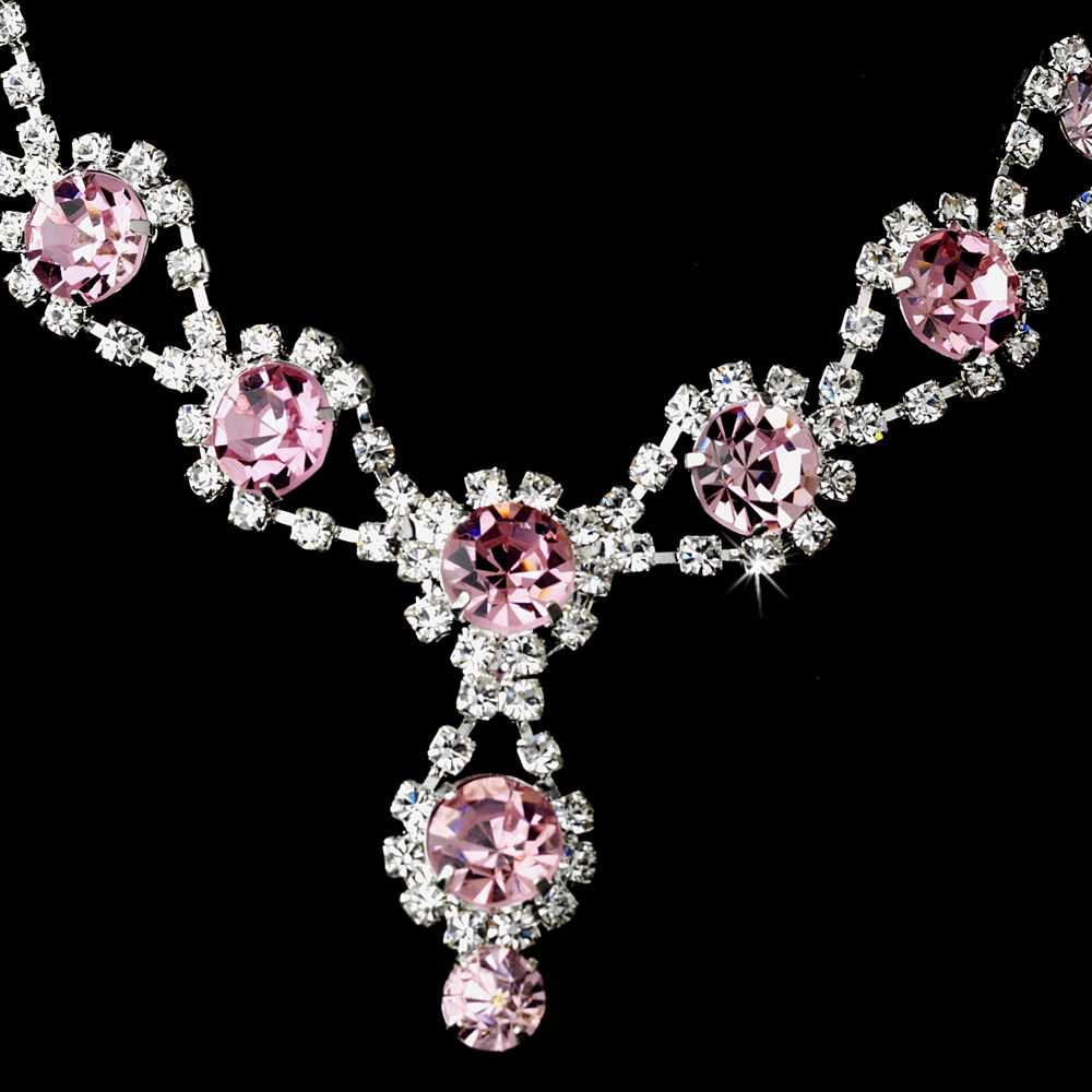 Light Rose Pink Crystal Wedding Tiara and Matching Bridal Jewelry Set