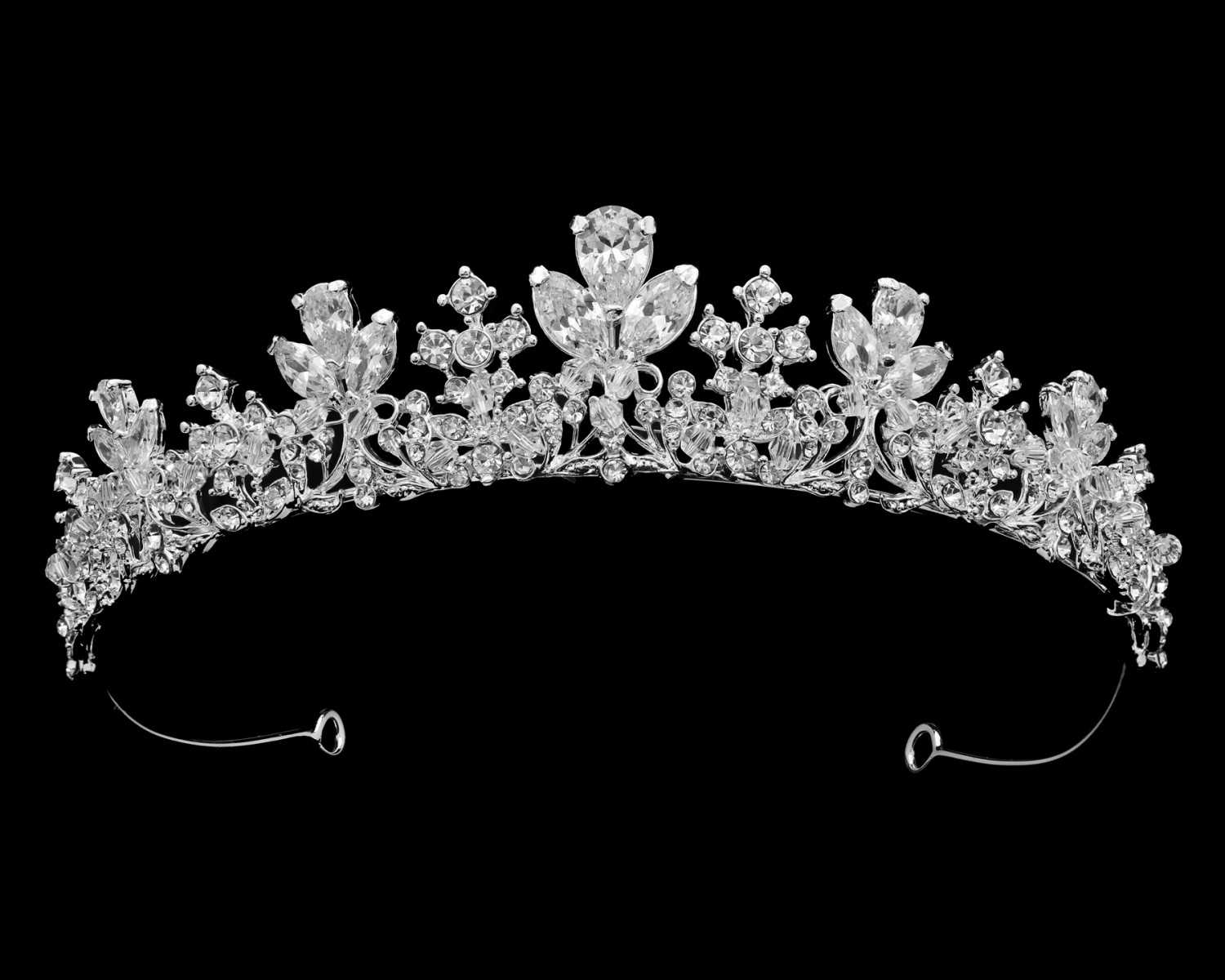 Silver Crystal Floral Tiara Silver floral bridal tiara with crystals | Wedding tiara  main image 2