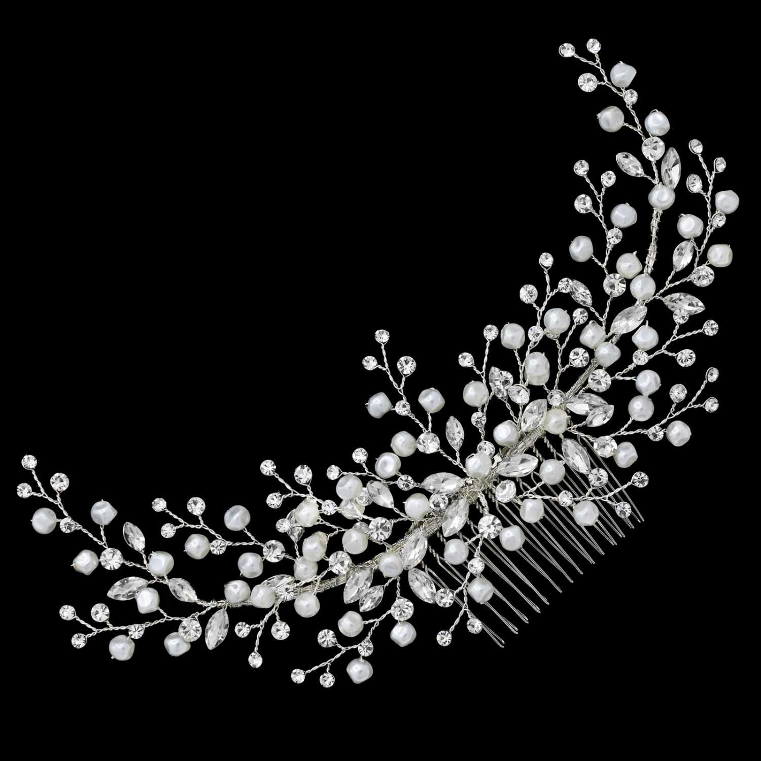 Wedding spray comb with crystals and pearls Bridal hair comb - Freshwater and opal crystal spray comb  main image 3
