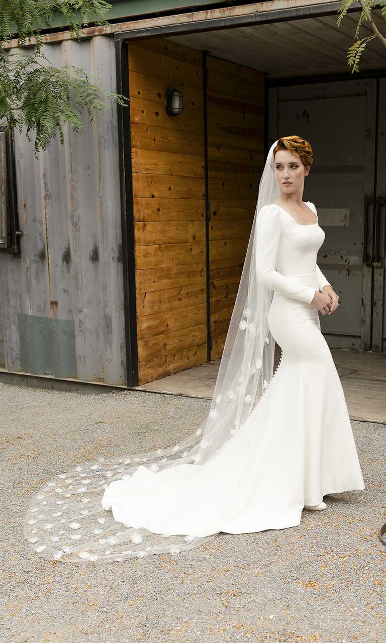 Beaded Pearl Cathedral Wedding Veil Envogue V2190C