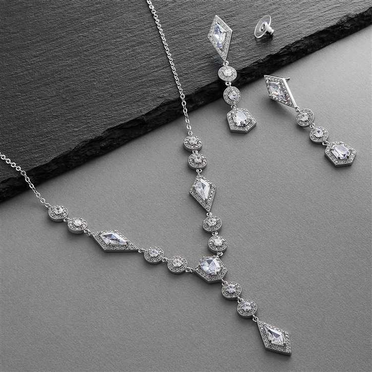 Art Deco Silver Plated Cubic Zirconia Wedding Jewelry Set