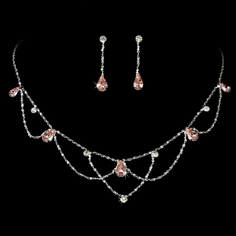 Wedding Crystal Teardrop Opal Necklace Set (Zirconia Pink) | Necklace set,  Opal necklace, Rose gold bridal earrings