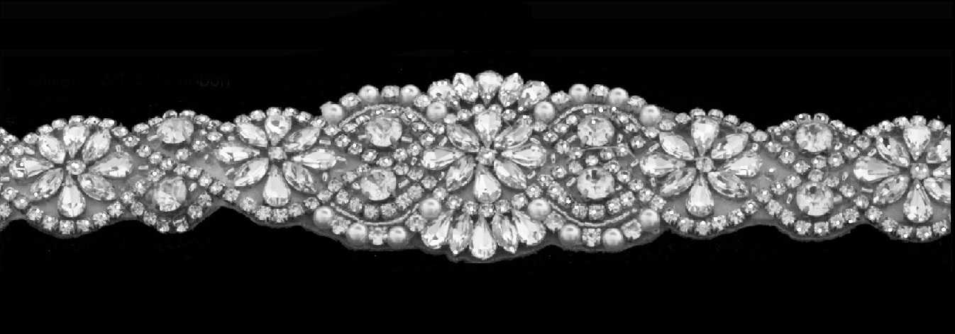 Full Circle Rhinestone and Pearl Wedding Dress Belt JB66L