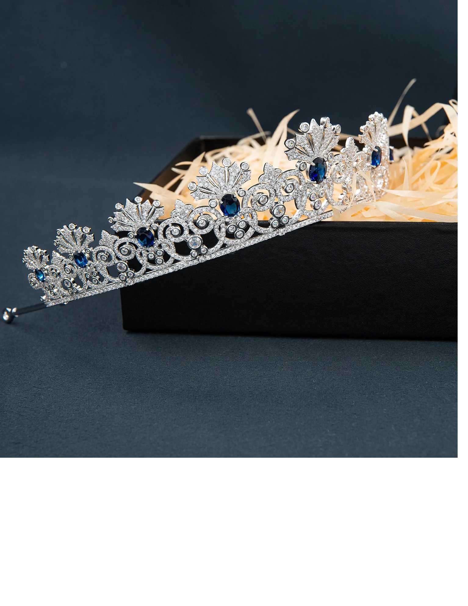 Sapphire Blue CZ Platinum Silver Plated Royal Wedding Tiara