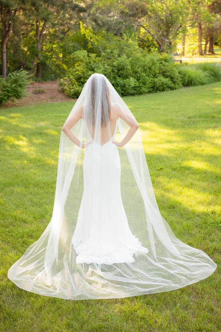 Pearl Cathedral Length Wedding Veil with Scattered Beading