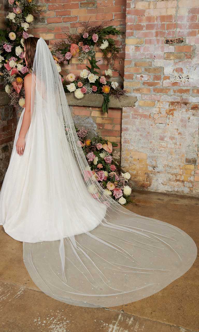 Cathedral Length, Extra Wide Scattered Pearl Veil on Soft Bridal Tulle 