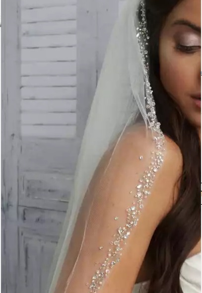 Bling Wedding Finger Tip Veil Rhinestone Crystal Headband Bridal Veil
