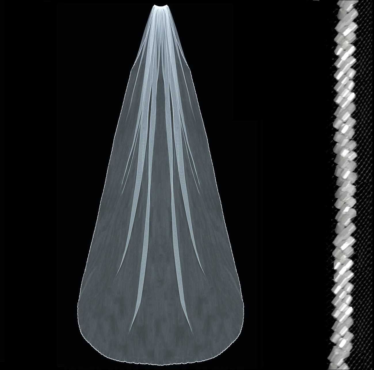 Frosted White Crystal Bugle Bead Cathedral Length (108”) Wedding Veil Frosted Bugle Bead Cathedral Length Wedding Veil VFC3201C main image 2