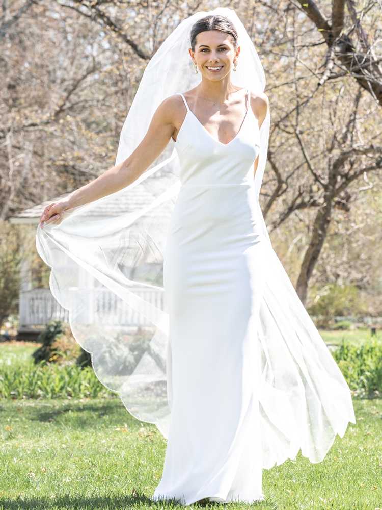 Scalloped Edge Veil with Bead and Crystal Motif Wholesale Cathedral Wedding Veil | Scalloped & Crystal  main image 4