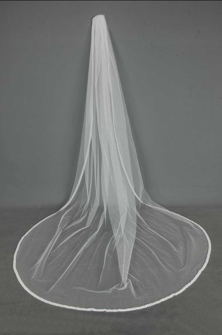 Cathedral Wedding Veil with Wide Beaded Pearl Edge CF281