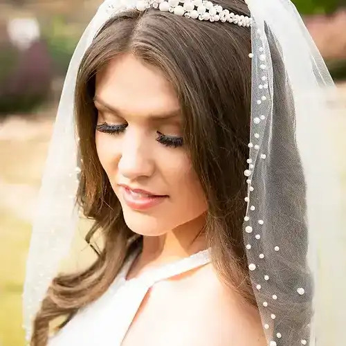 Fingertip Wedding Veil with Pearl Border Scatter C594