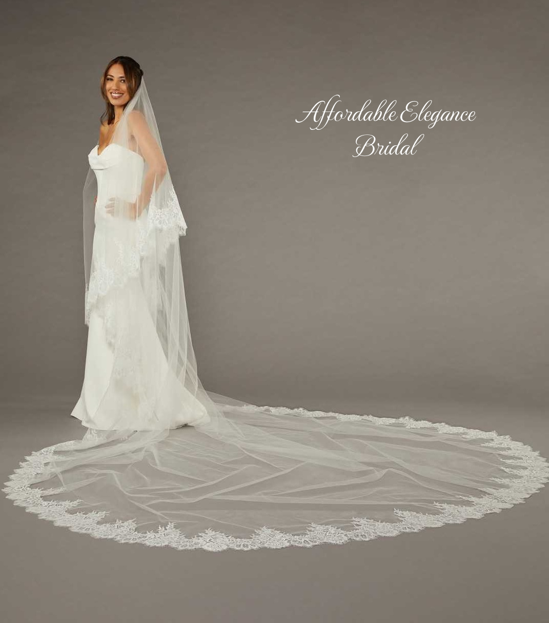 Royal Cathedral Lace Wedding Veil with Blusher Envogue