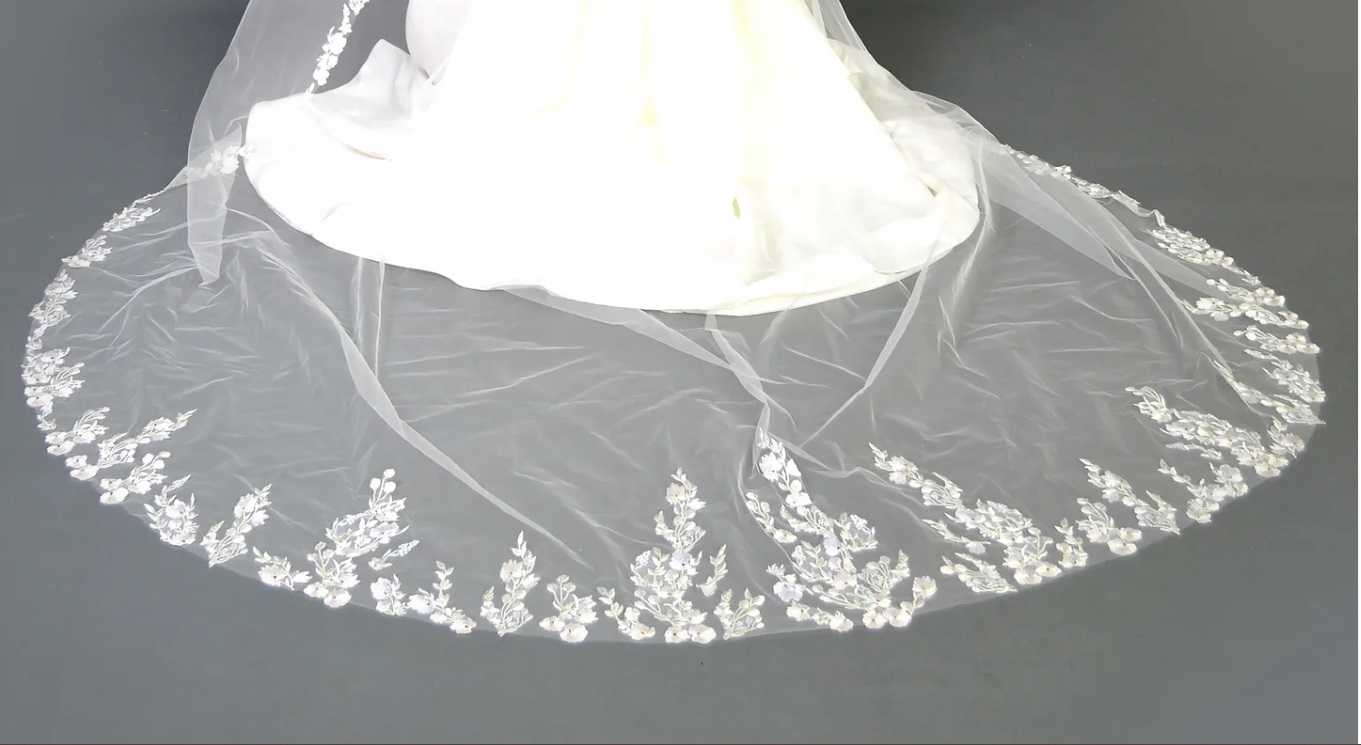 Lavender Floral Lace Royal Cathedral Wedding Veil E1405