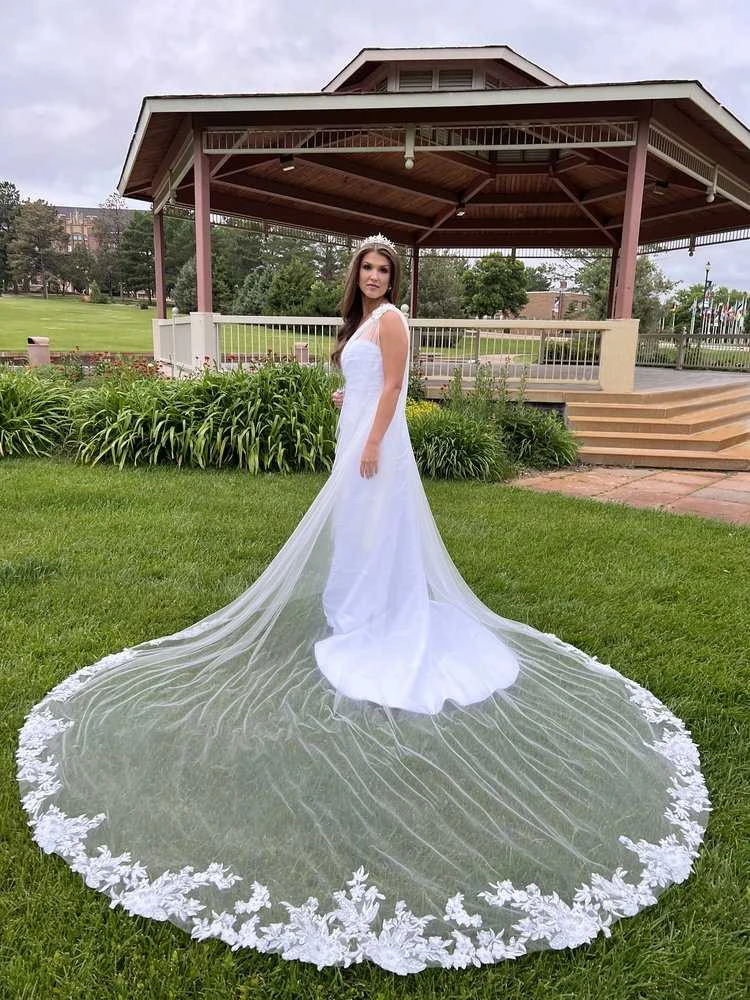 Wedding Veil Cape with Beaded Floral Lace CF905