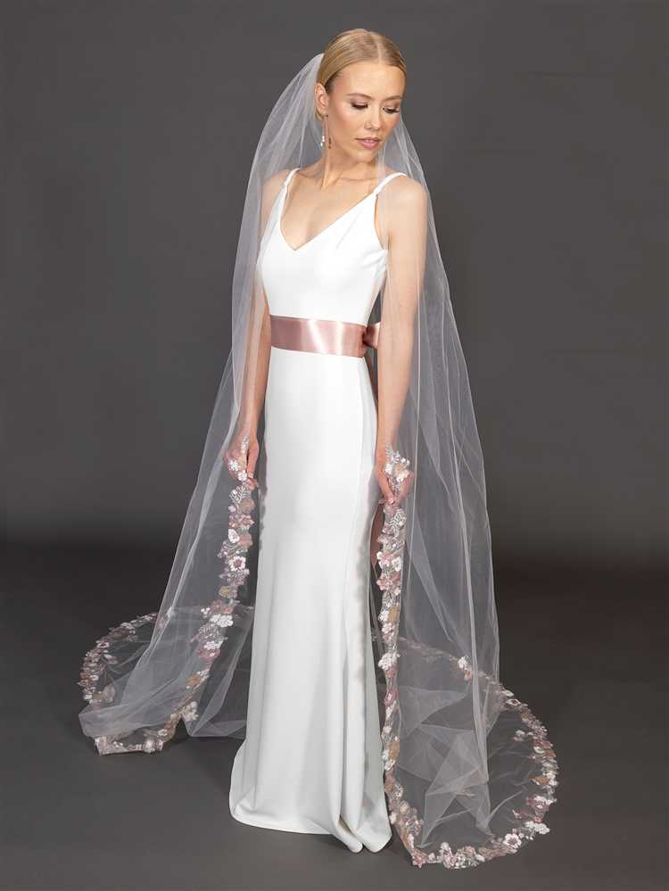 Colorful Pink Floral Cathedral Wedding Veil V4711P