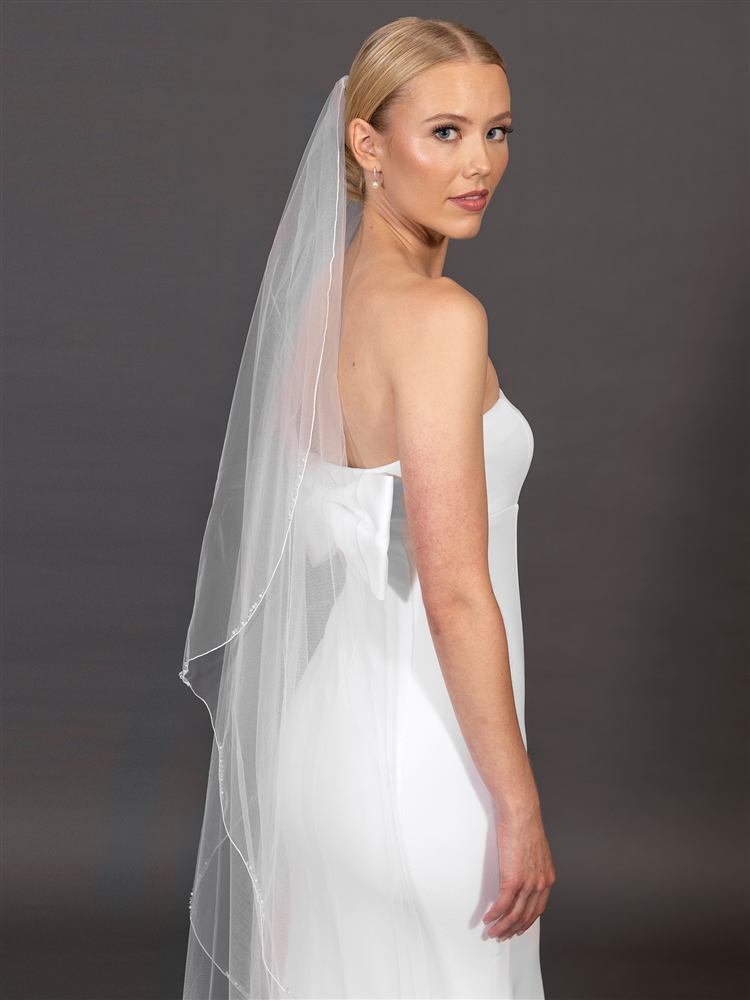 WHITE VEIL セット Crystal and Pearl Beaded Waltz Length Wedding Veil V4716