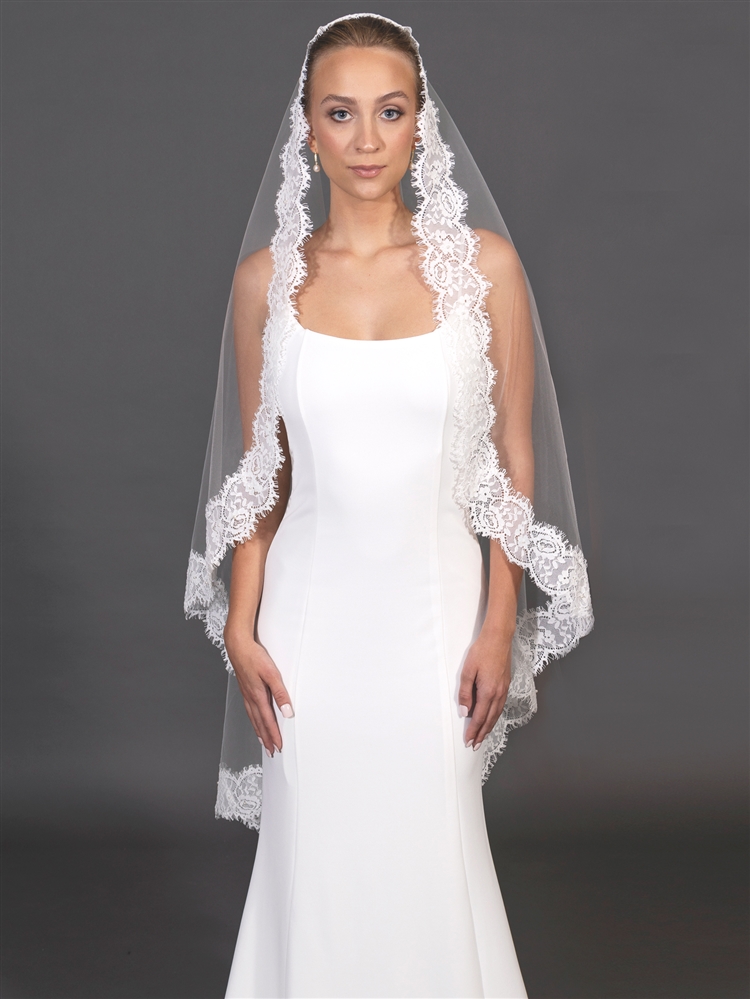 Lace Mantilla Waltz Length Wedding Veil V4708M