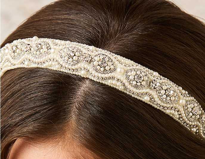 EnVogue Pearl Bridal Headpiece Ivory Pearl and Rhinestone Bridal Headband Envogue HB2511 main image 3