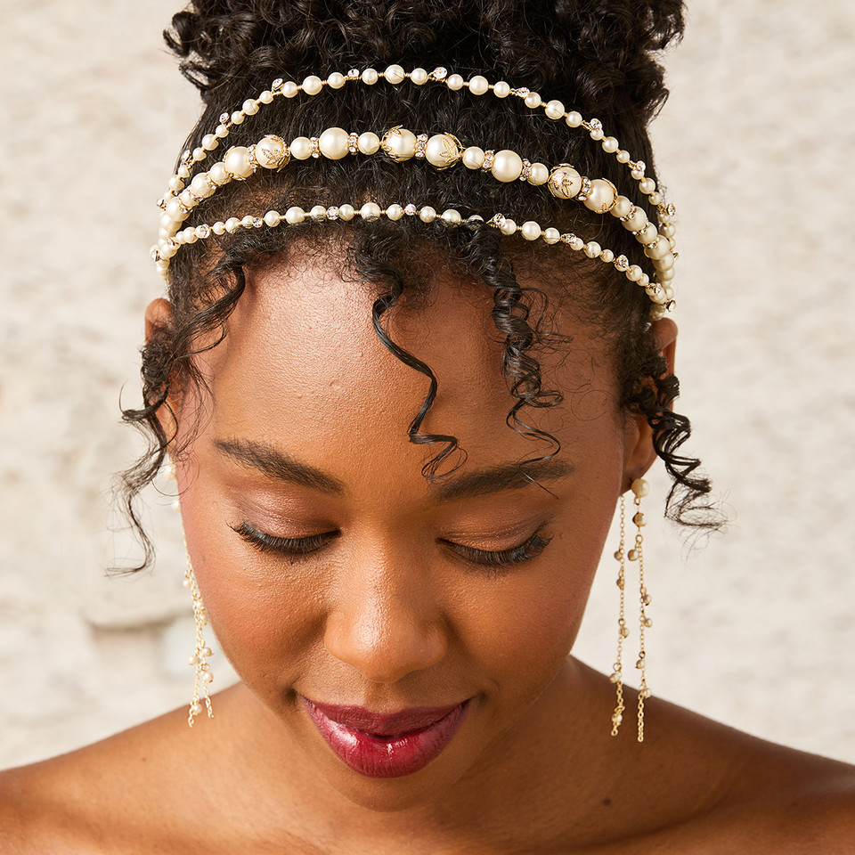 Pearl and Rhinestone Bridal Headband Envogue HB2513 display picture 2