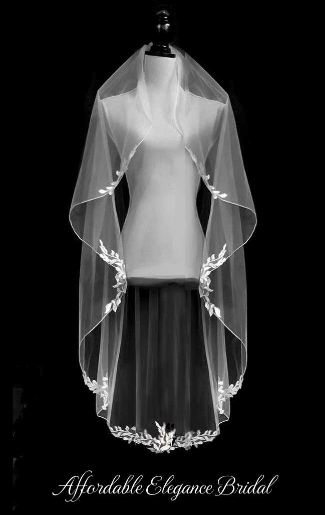 【新品】 Angel White Veil 2個 Waltz Length Angel Cut Wedding Veil with Olive Leaf Lace