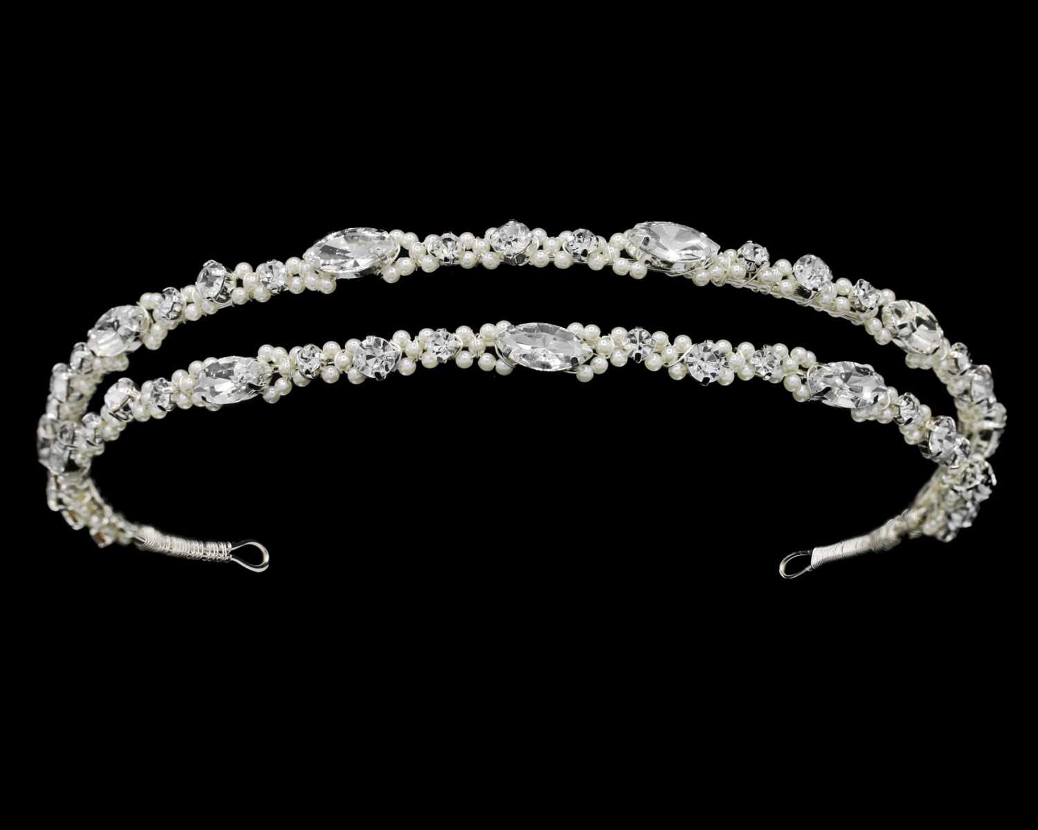 Pearl and Rhinestone Double Band Wedding Headband display picture 1