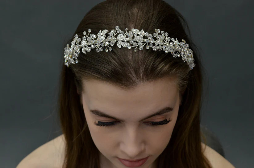 Crystal and Rhinestone Leaf Wedding Headband Phoebe display picture 2