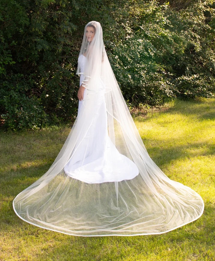 JL Johnson Two Layer Royal Cathedral Wedding Veil with Satin Bias Trim