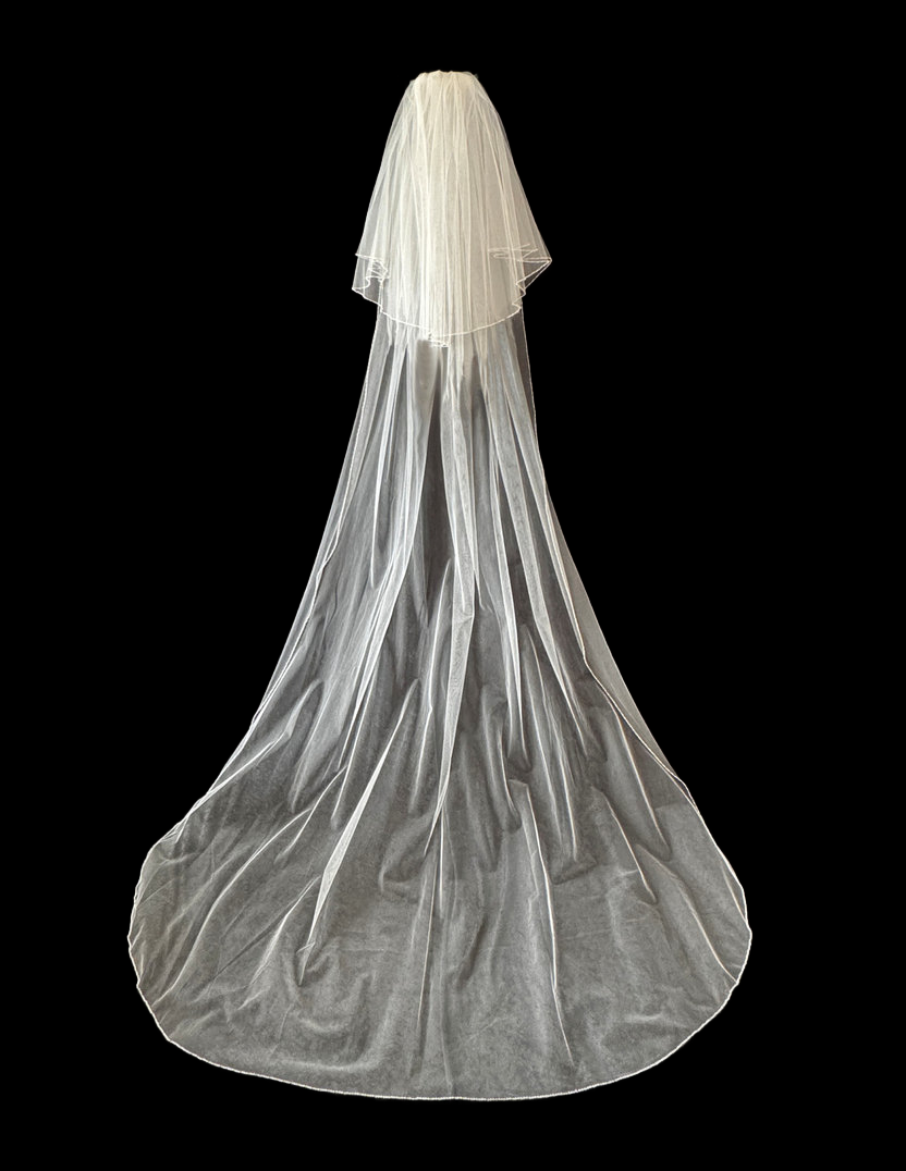 Pearl and Crystal Edge Two Layer Cathedral Wedding Veil display picture 1