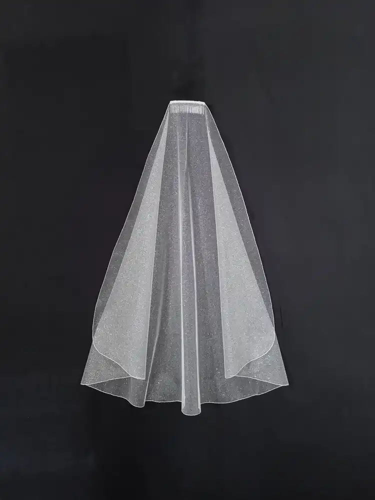 Silver or Gold Angel Dust Fingertip Wedding Veil V6932