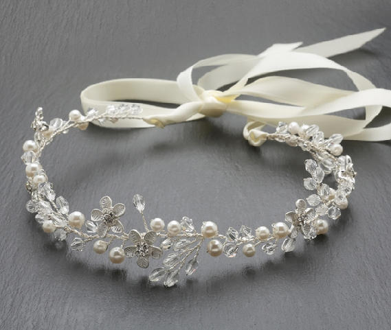 Freshwater Pearl, Crystal Floral Wedding Dress Belt or Headband