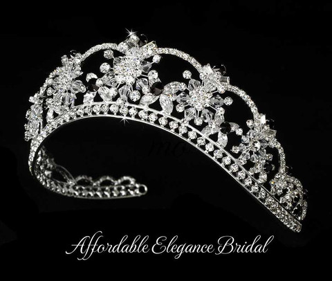 Black Crystal Bridal Crown Black Rhinestone Bridal Crown: Gothic Wedding Tiara  main image 4