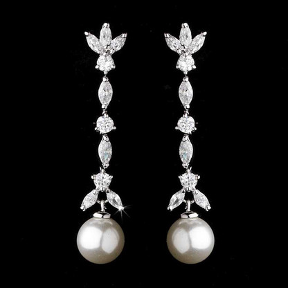 Cubic Zirconia and Pearl Drop Bridal Earrings