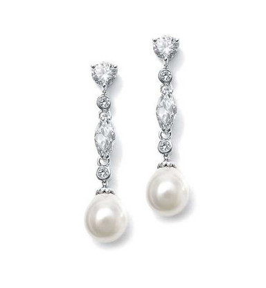 CZ and Ivory Pearl Wedding Drop Earrings 3035E