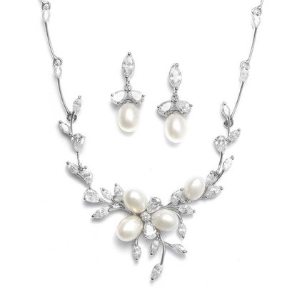 Mayfaith Elegant Pearl Jewelry Set For Women - Waterdrop Necklace & Earrings, Alloy With Zircon, For Weddings & Events