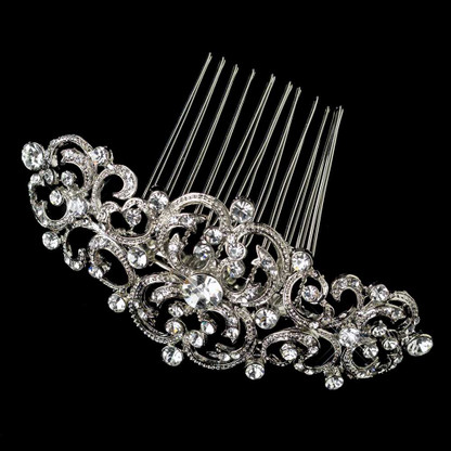 Rhodium Plated Crystal Floral Hair Comb 22cm Wedding Bridal Accessory Rhodium Plated Crystal Floral Hair Comb 22cm Wedding Bridal  main image 2