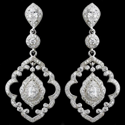 Vintage Look CZ Teardrop Dangle Bridal Earrings