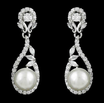 CZ and Pearl Drop Wedding Earrings me2515