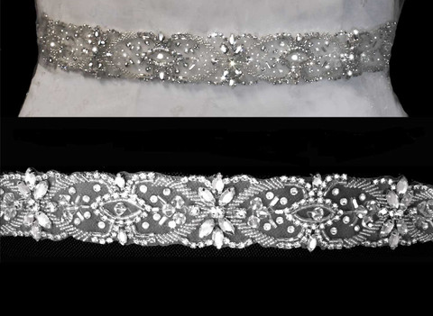 Stunning Crystal and Rhinestone Wedding Dress Ribbon Sash display picture 3