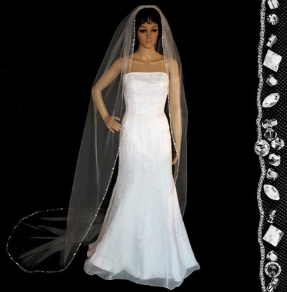 FC Bridal Rhinestone Trim Edge Royal Cathedral Wedding Veil V17R