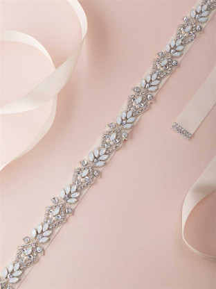 White Opal, Pearl and Crystal Wedding Dress Sash Belt display picture 3