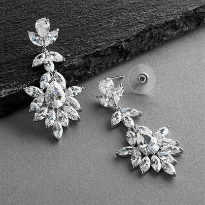 Pear and Marquise CZ Crystal Wedding Earrings in Silver