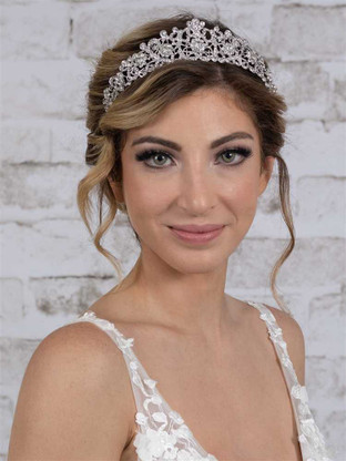?Vintage Inspired Silver Sparkly Tiara with Crystals And Pearls? CARINA-Pearls Crystal Tiara | Ellee Couture Boutique  main image 4