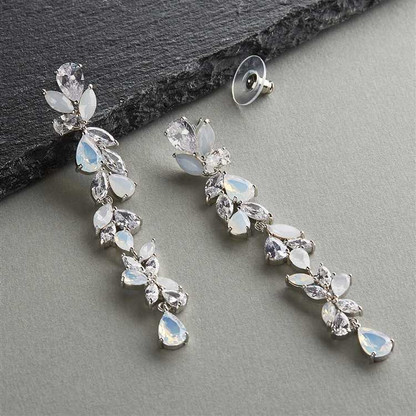  925 Silver Dangle Earrings for Women Olive Leaves Crystal  Dangle Earrings for Wedding Sparkly Prom Party: Clothing, Shoes & Jewelry