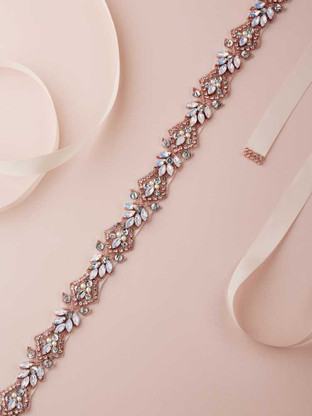 Rose Gold Opal, Pearl and Crystal Wedding Dress Sash Belt Rose Gold Opal, Pearl and Crystal Wedding Dress Sash Belt