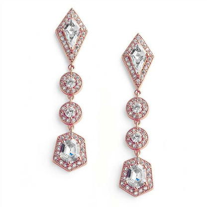 Empress and Noble Cut CZ Rose Gold Wedding Earrings