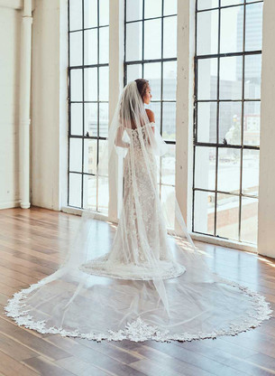 144 Regal Cathedral Wedding Veil with Lace Envogue V2391RC