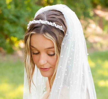 Elegant Pearl White Veil Cover Face Headband Hair Accessorie For