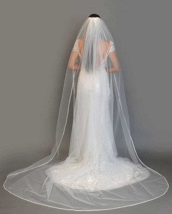 VEIL – L ART PLATE (STAINLESS MODEL) Royal Cathedral Wedding Veil with Soutache Edge Ansonia