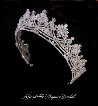 Tiara① Silver Plated CZ Wedding and Quinceanera Tiara hp089